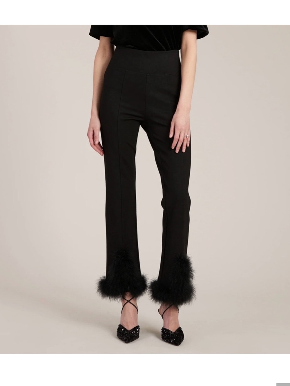 Tyler Boe Black Straight-Leg Ponte Pants with Feather Cuffs Tuckernuck
